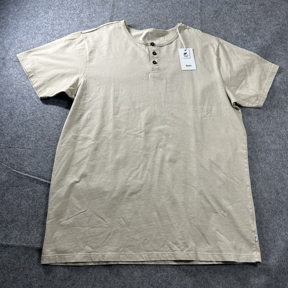 KATIN Shirt Mens XL Mesa Henley Wheat Tan Organic Cotton Short Sleeve